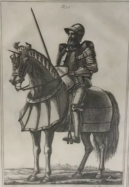 Antique Military Engraving 1801 Soldier Beard Horse Horseback Armour J Hamilton