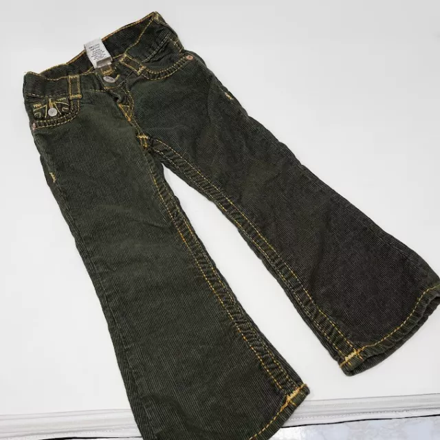 True Religion Corduroy Pants Kids Girls Classic Stretch Wide Leg Green Size 4