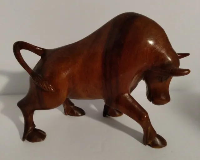 Vintage Hand Carved Midcentury Wooden Bull Figurine *Chipped Hooves* Mcm Style!