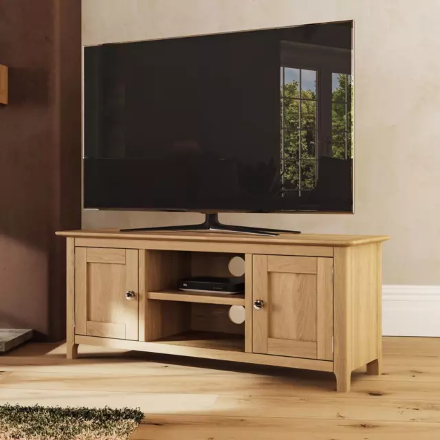 Assembled Large 2 Door TV Unit Natural Oak Living Room Solid Oak