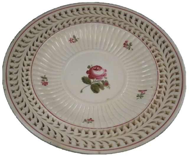 Ancien Tôt 19thC Allemande Altrohlau Creamware Floral Plaque Faïence Teller