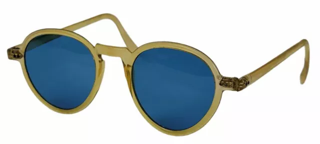 Vtg Willson Pop Art Modernist Sunglasses Spectacles Tan Lucite Frame Blue Lenses