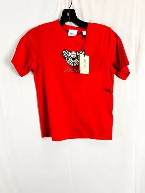 Burberry Red cotton t-shirt with center front brand logo size 8 $230