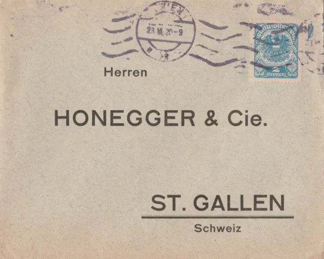 Brief verschickt von Wien nach St.Gallen aus dem Jahr 1920