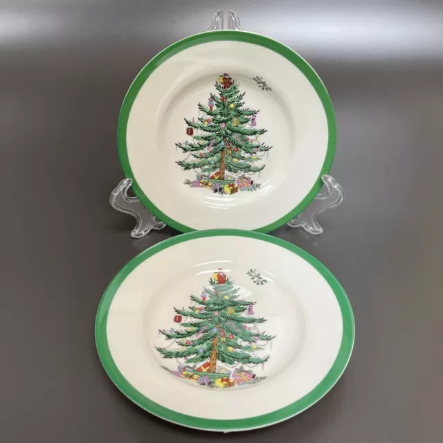 Spode Christmas Tree Bread & Butter Plates Green Band Lot of 2 - Retail $26 each