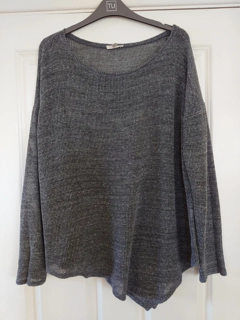 EILEEN FISHER zarte Baumwolle offener Strick Tunika Top L Petite GB 14 grau