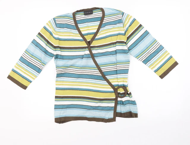 alex&co Womens Multicoloured V-Neck Striped Viscose Pullover Jumper Size 12