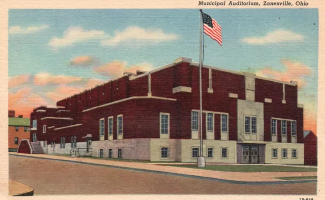 Zanesville, Ohio, OH, Municipal Auditorium, 1941 Linen Vintage Postcard e4361