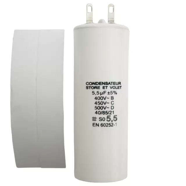 Condensateur 5.5 uF (5,5 µF) pour moteur SOMFY ou SIMU de volet roulant ou store