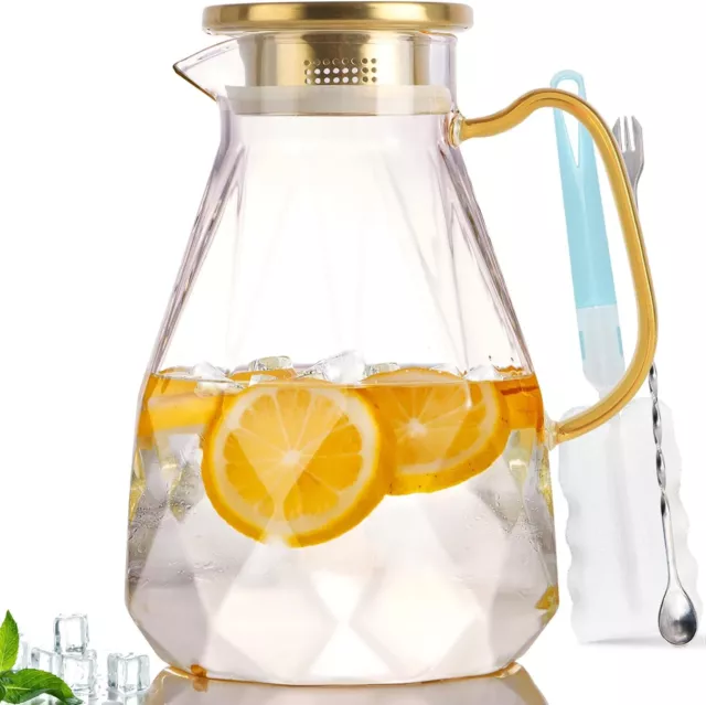 With Lid Carafes & Pitchers Iced Tea 74oz/2.2 Liter Water Glass Pitcher