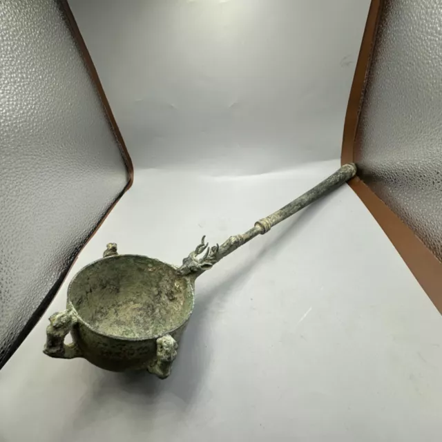 Genuine Ancient Roman Bronze Ladle With Animal Figures - Circa 1st Century AD