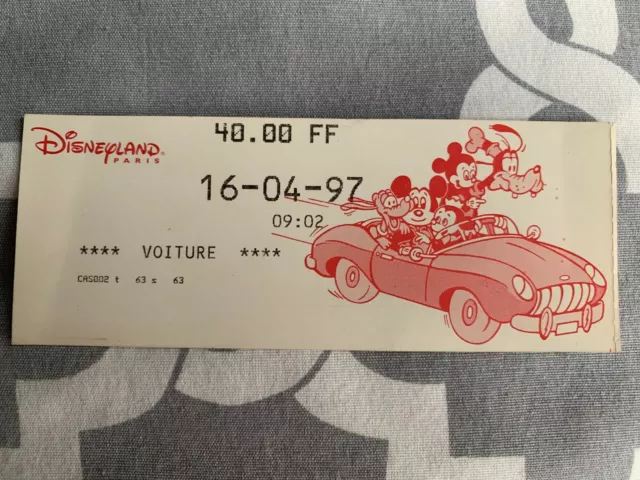 Ancien Ticket De Parking Disneyland Paris 1997