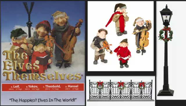 THE ELVES THEMSELVES COROLERS 4 + FENCE AND LAMP POST NEW NIB ADORABLE  Zims