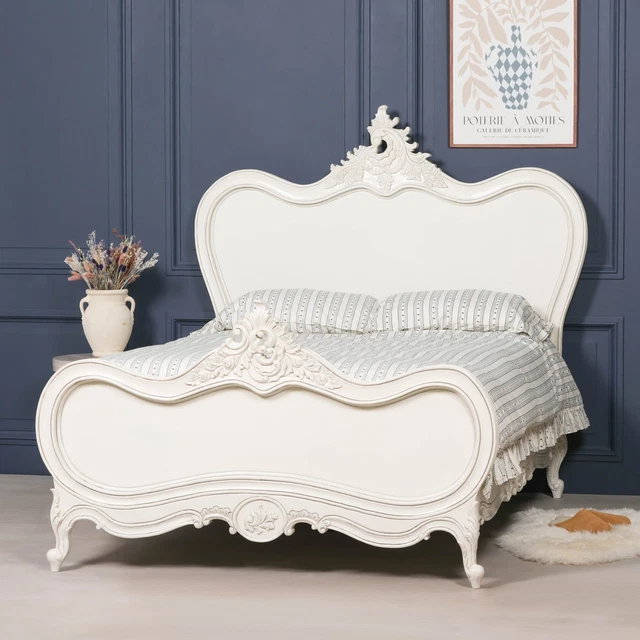 ORNATE CLASSIC FRENCH Chateau 4ft6 Double Size Hand Carved Off White ...