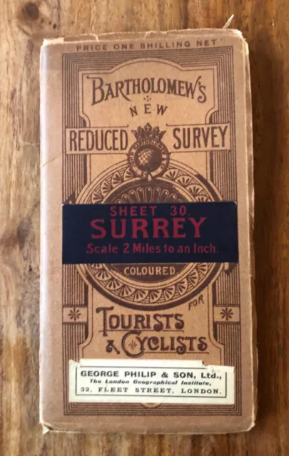 Scarce Bartholomew’s SURREY survey sheet 30 - For Tourists and Cyclists.