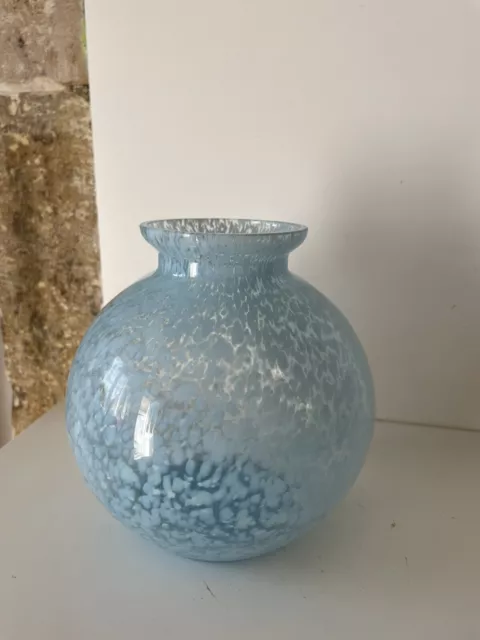 Ancien vase boule Verre De Clichy Bleu Moucheté Collection début 20eme