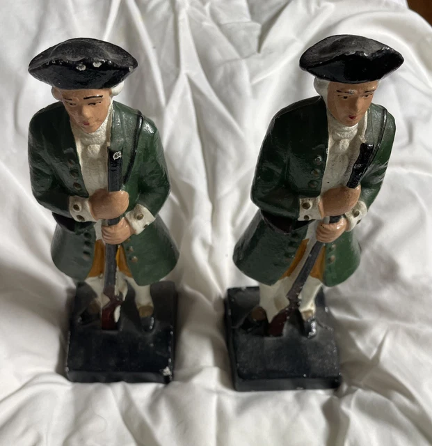 Pair of Vintage Solid Cast Iron Revolutionary War Soldier Door Stops (1920s-30s)
