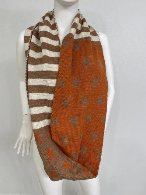 Designer Infinity Scarf Cowl Snood Stars Motif Pumpkin Off White 10 X 64 Unworn