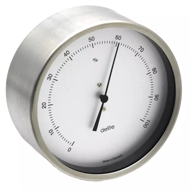 Clausen Hygrometer Edelstahl gebürstet 100mm x 42mm modern aus Dänemark