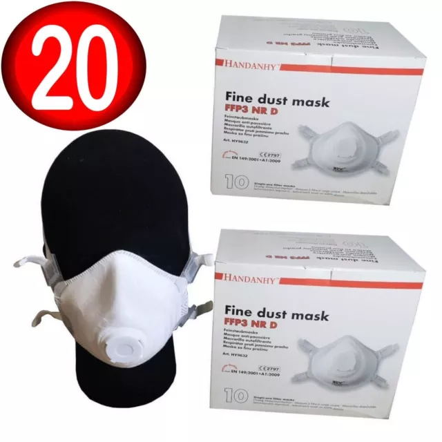FFP3 NR D Valved Fine Dust Mask Respirator x20 Single Use Handanhy HY9632 2 x 10