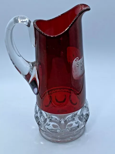 ANTIQUE EAPG GLASS PITCHER RUBY STAINED US GLASS KINGS CROWN 11in ELKS SOUVENIR