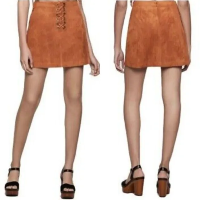 BCBGeneration Faux Suede Lace Up Mini Skirt In Color Spice Size 2 NWT