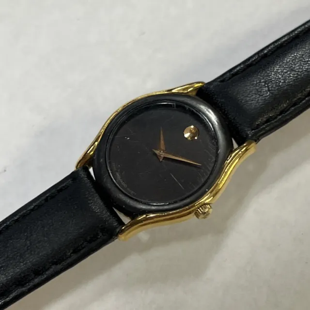 womens Movado Black Dial Gold Trim 88-66-820N,Pre Owned Running New Battery MV66