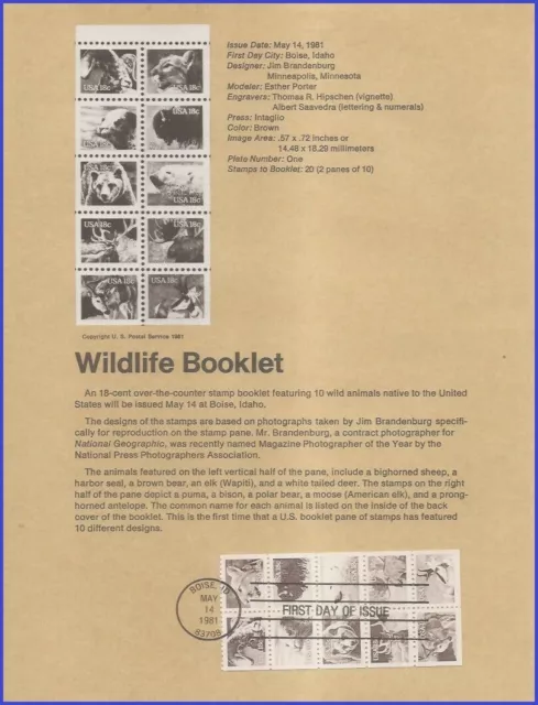 USA8 #1880-89 U/A SOUVENIR PAGE FDC BKLT  Wildlife