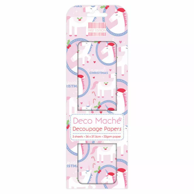 First Edition : Deco Mache Decoupage Papers  : 3 sheets : Christmas Unicorn