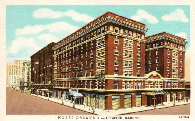 Hotel Orlando Business & Restaurant Coffe Shop Decatur Illinois IL Postcard