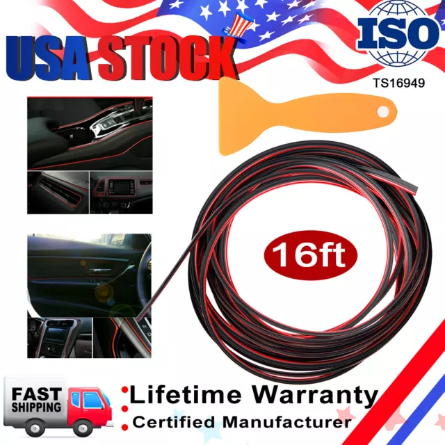 16ft Car Interior Door Gap Edge Line Molding Trim Strip Decorate Red Accessories