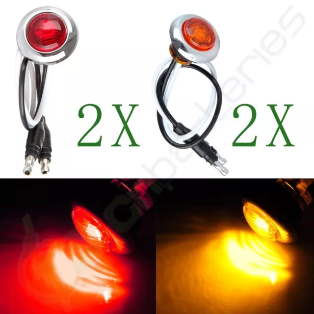 2Red and 2Amber Trailer Bullet Side Marker Truck Light Chrome Bezel Grommet