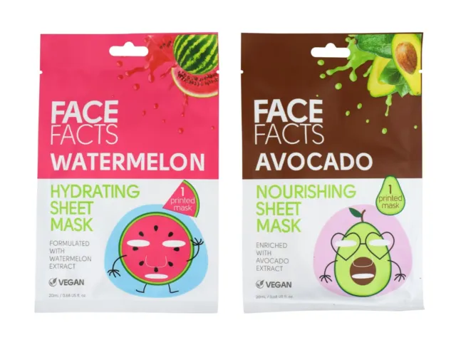 Face Mask Sheet Natural Moisturising Hydrating Nourishing Watermelon Avocado