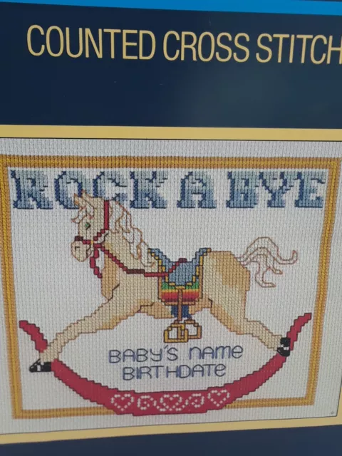 Kit de punto de cruz contado Sunset Designs ROCK A BYE #2991 Rocking Horse de colección 1984