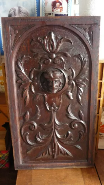 Antique French head Carved Panel in Solid Oak Wood