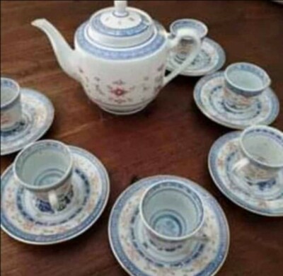Antico Servizio caffè Ceramica Cinese chicco di riso 