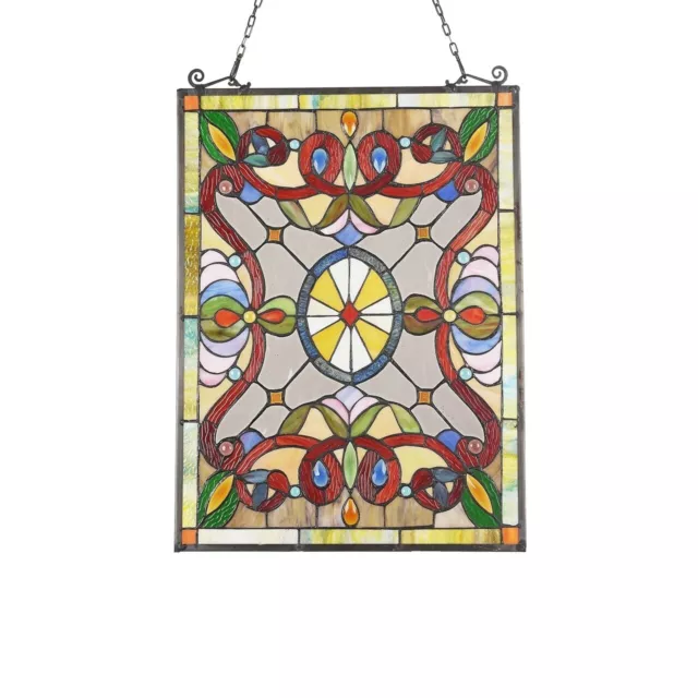 25"  Tiffany style stained glass Ribbon Rays hanging window panel