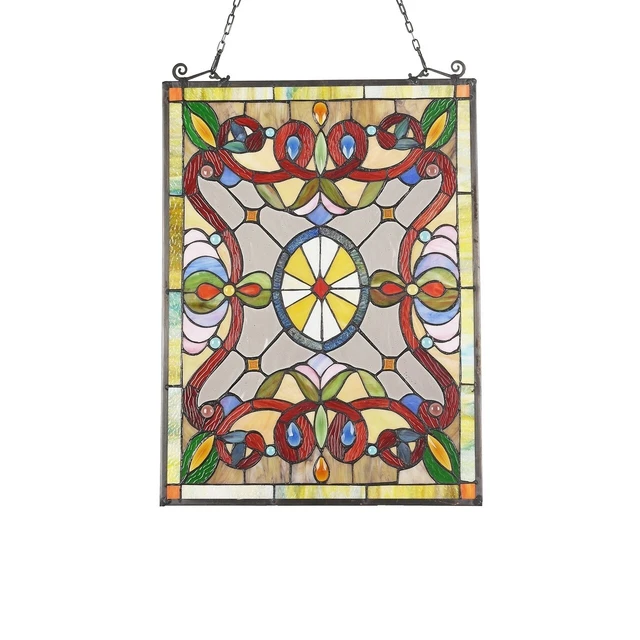 25"  Tiffany style stained glass Ribbon Rays hanging window panel