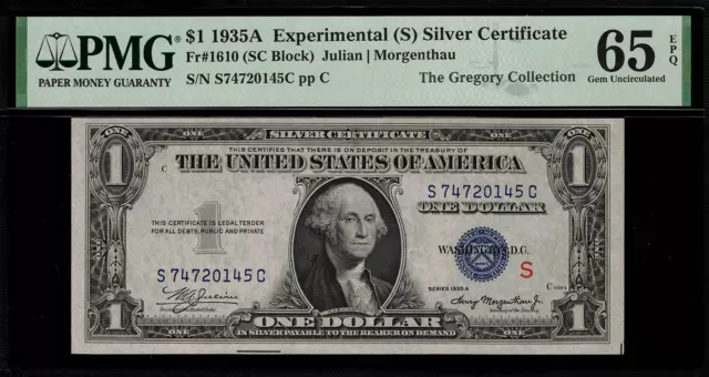 1935A $1 Silver Certificate FR-1610 "S" Experimental - Graded PMG 65 EPQ