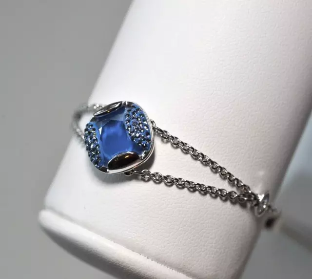 SWAROVSKI swan  marked double chain silver tone blue  bracelet  adjustable D29
