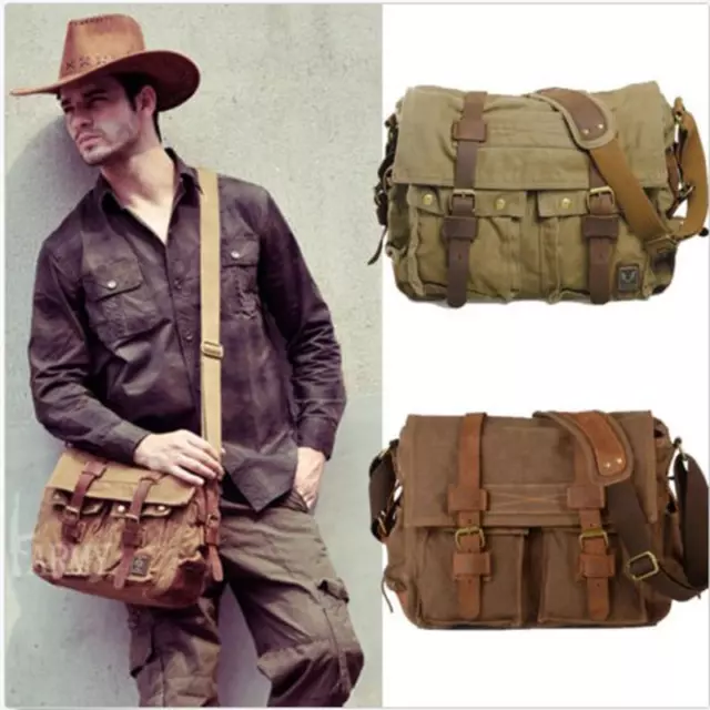 Military Bag Leather Canvas Satchel Crossbody Messenger Satchel Tring Tool SW