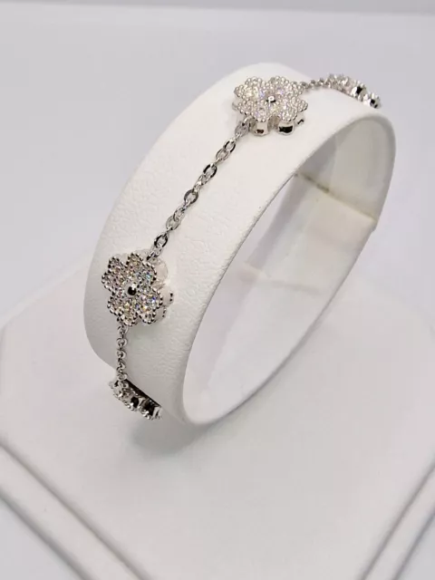 Delicate 925 Sterling Silver White Gold Overlay Moissanite Dvvs1 Clover Bracelet