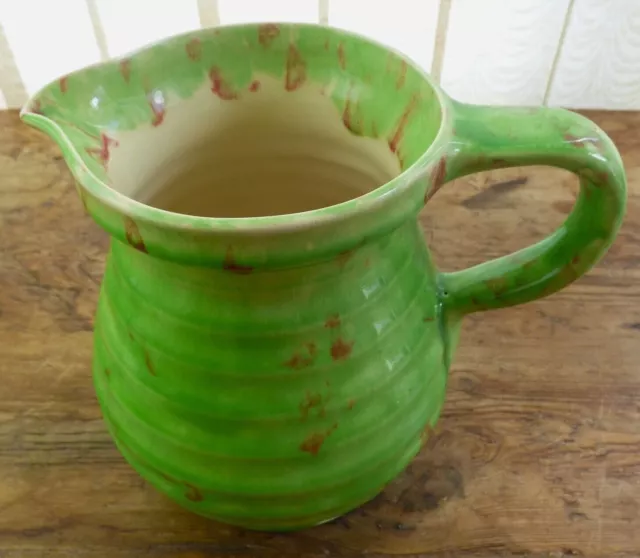 Vintage Retro Jug Vase Lime Green Coils Chocolate Flecks Swinnertons Pottery