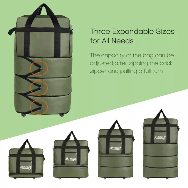 Expandable Duffel Bag 3-Layers Suitcase Collapsible Rolling Wheeled Luggage Bag 3
