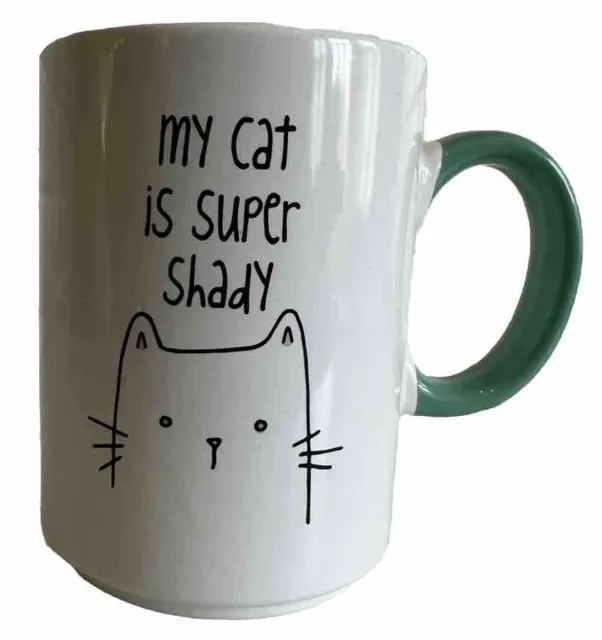 Ceramic Tall Large Mug “my Cat Is Super Shady” White Real Blue 27 Oz Jumbo Cup