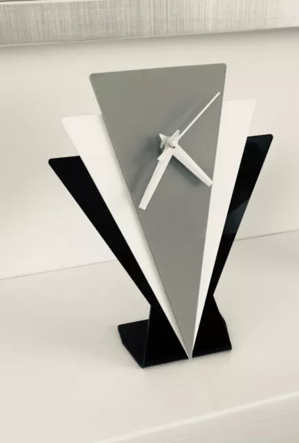 Art Deco Style Mantle Clock In Black White Grey Acrylic Gift