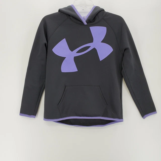 Under Armour Youth Large Black Purple Hooded Sweatshirt Pocket Long Sleeve Boys