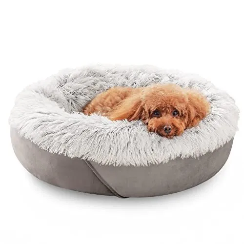 Small Dog Bed & Cat Bed, Anti-Anxiety Puppy Cuddler Bed, Cozy Soft Round Fluf...