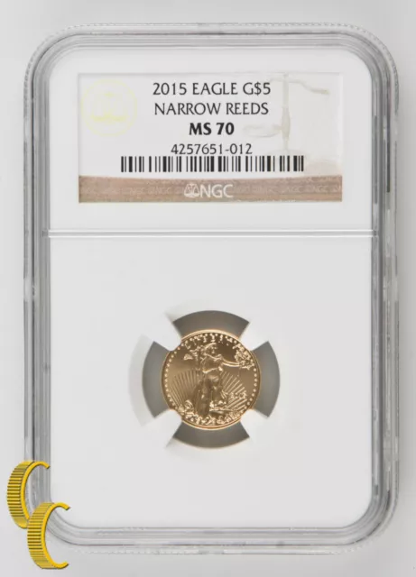 2015 Or 1/10 OZ American Eagle Pièce de Monnaie Étroit Reeds NGC MS-70 .900