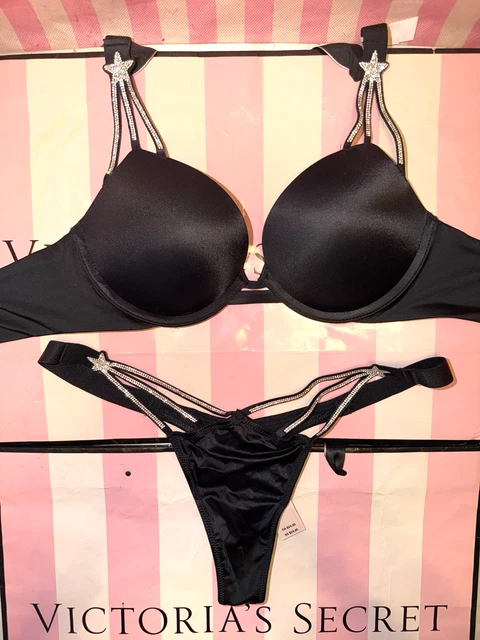 hot sexy lingerie model Victoria's Secret Very Sexy Shine Strap Bra & Thong Set – Classic Satin,  Push-Up Lingerie NWT